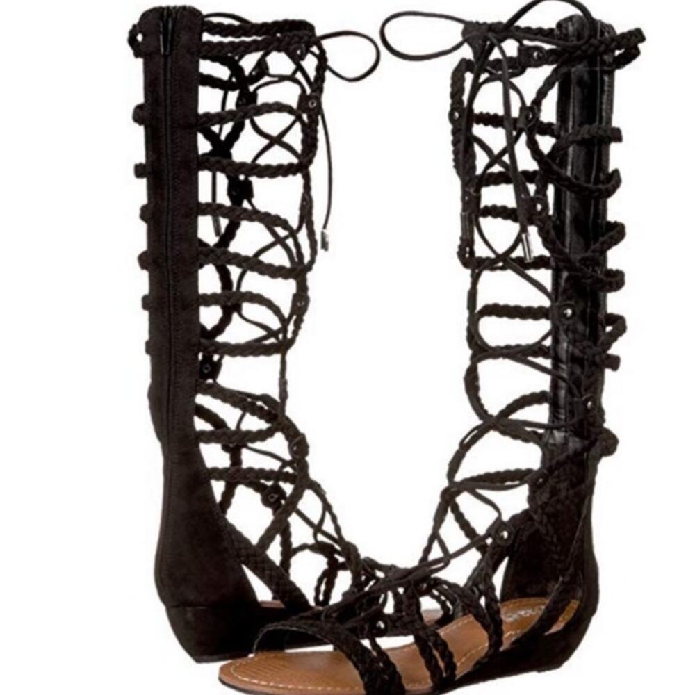 Carlos Santana Kalee Lace Up Wedge Gladiator Sandals Black Size 10
